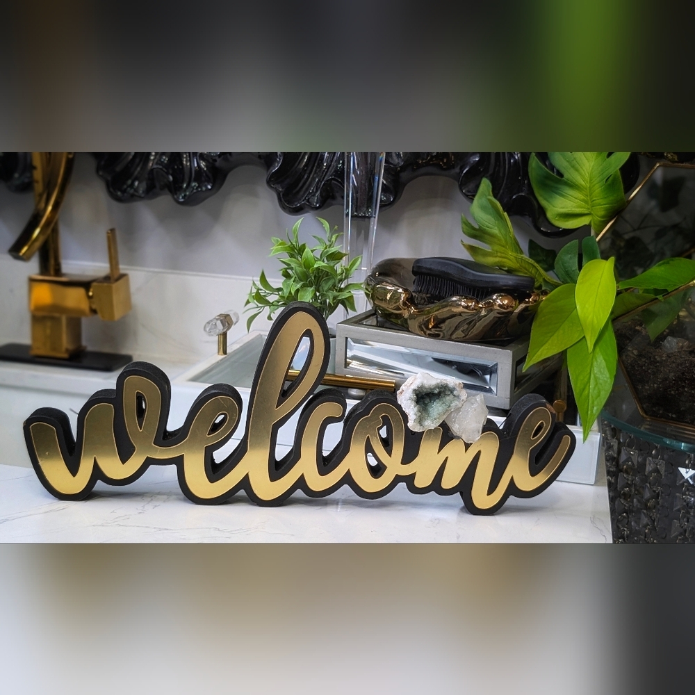 Gold & Black "Welcome" Sign with Crystals